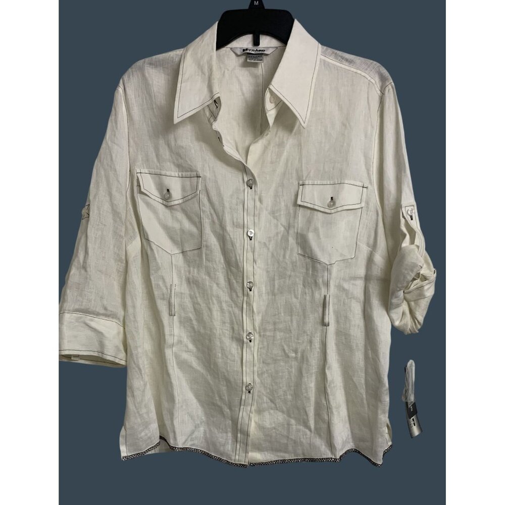 NWT Nygard XL/P White Linen Lightweight Semi Sheer Coastal Casual Blouse